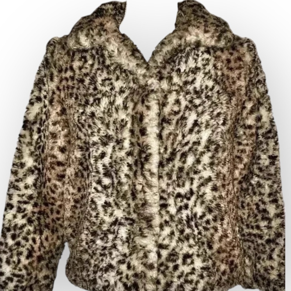 ME JANE Girls Animal Print Faux Fur Waist Length Coatโโ-Size 14/16 (GIRLS)